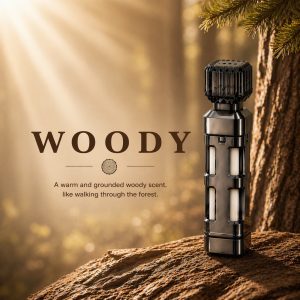 Woody Car Fragrance — main bottle shot in forest setting, Leopard 5/7/8 Original accessory