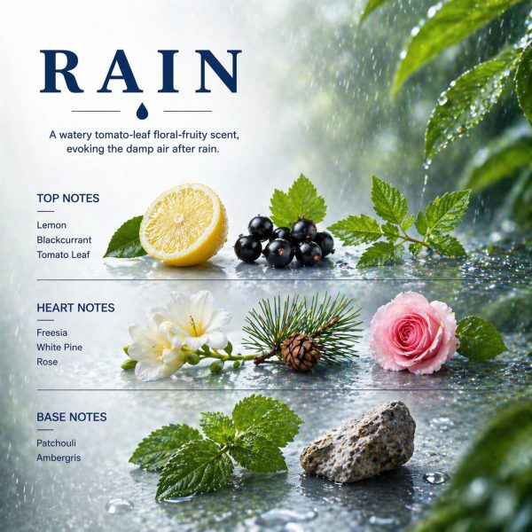 Rain Car Fragrance — ingredient breakdown: lemon, blackcurrant, tomato leaf, freesia, rose