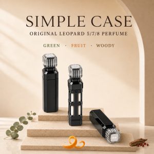 Simple Case with three Original Leopard 5/7/8 perfume cartridges in Green, Fruit and Woody scents