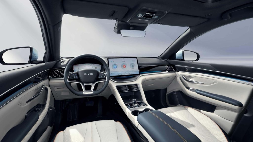 BYD Song Plus family interior in the UAE — rotating touchscreen and rear seats to shade from heat