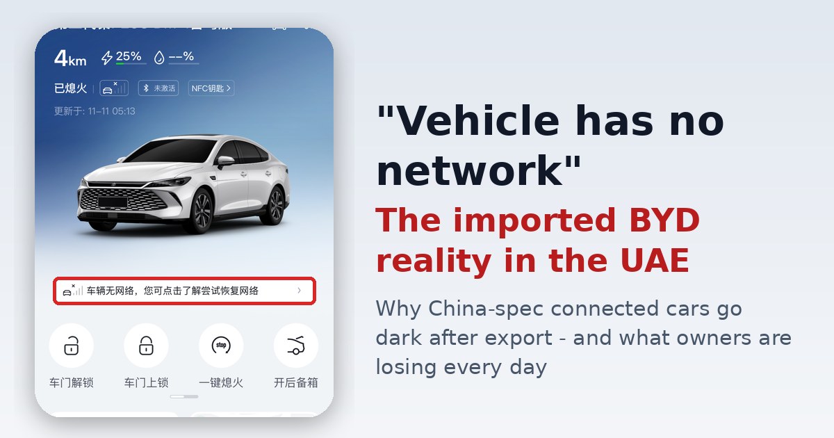 Vehicle has no network — imported China-spec BYD app offline in the UAE