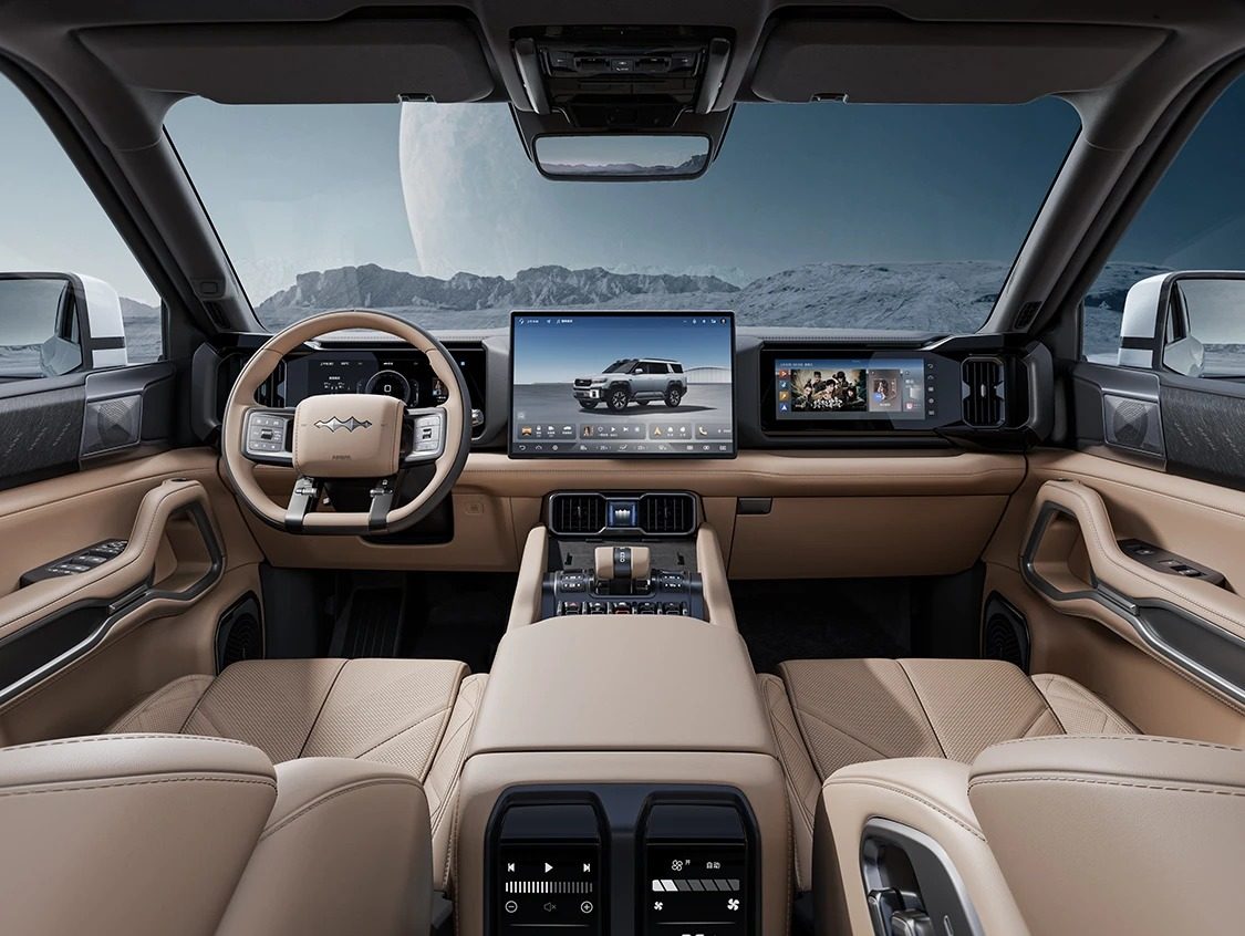 Leopard 8 luxury interior with triple screens and beige leather
